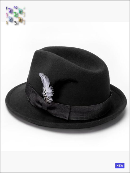 Classic Short Brim Fedora Hat with Feather Band Adjustable Unisex